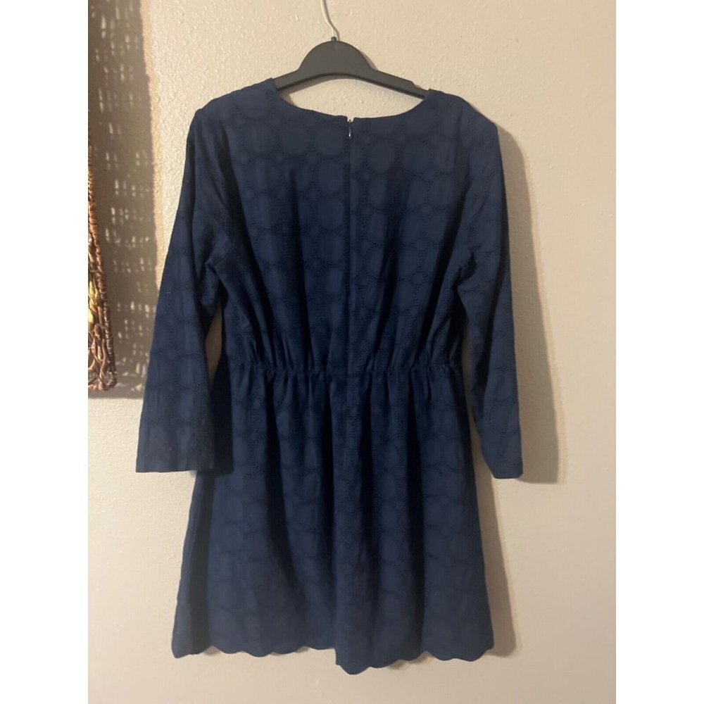 J Crew Dress Navy Blue 10 Cotton 3/4 Long Sleeve  A Line - Picture 9 of 10
